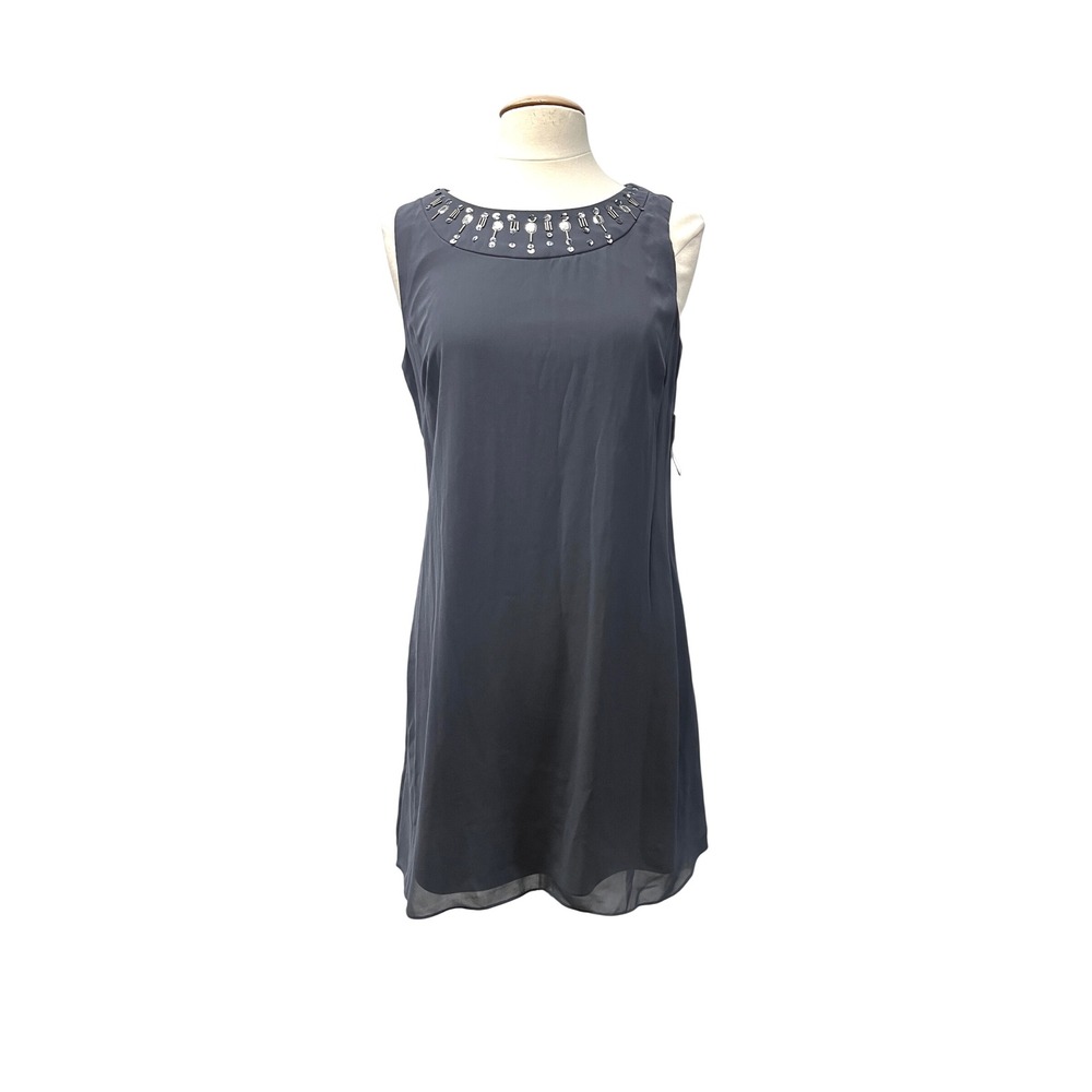 Ignite Evenings Gray Sequin‎ Gem Sleeveless Shift Dress 10P Elegant Classic Chic